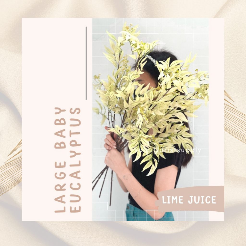 Artificial Large Baby Eucalyptus Leaf Daun Hiasan Palsu Plastik Buatan Dekorasi Artificial Leaf Caba