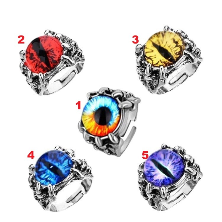 Cincin cakar naga MATA BATU RUBY TITANIUM SILVER PRIA AKIK  cin cin KEREN Premium kucing Devil Eye