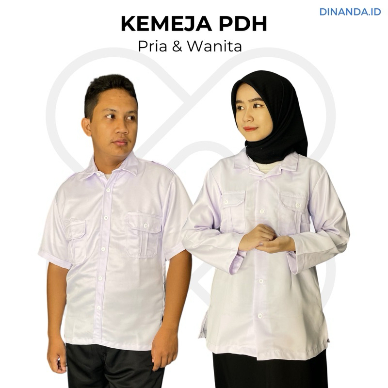 Baju PDH Putih Pria & Wanita, Baju Putih Hitam PNS/ Baju Putih ASN S - XXXL by Dinanda.id