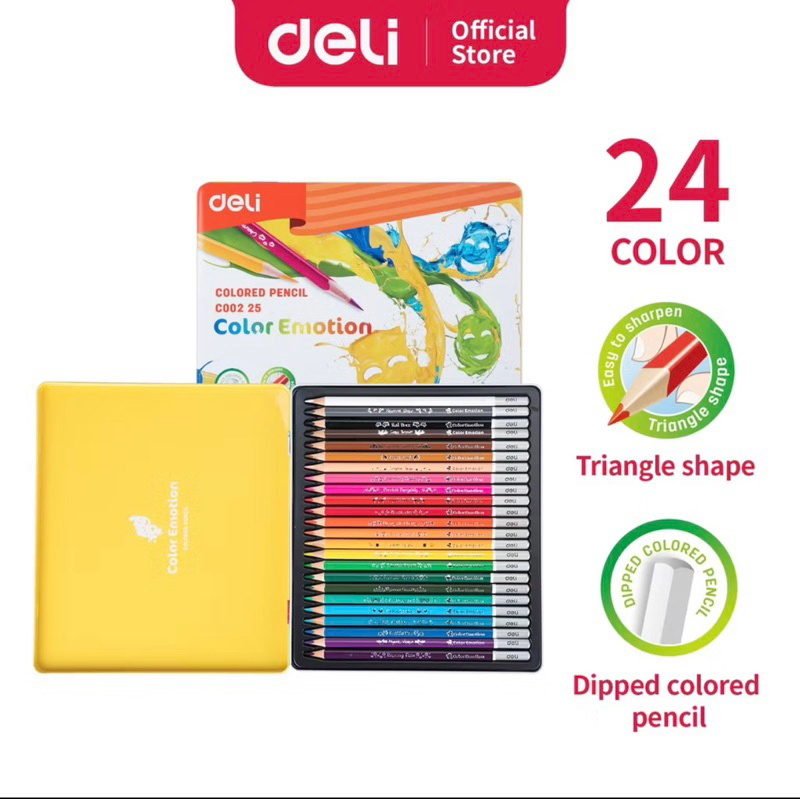 

Deli Pensil Warna Halus 24 Warna Bentuk Segitiga Ergonomis