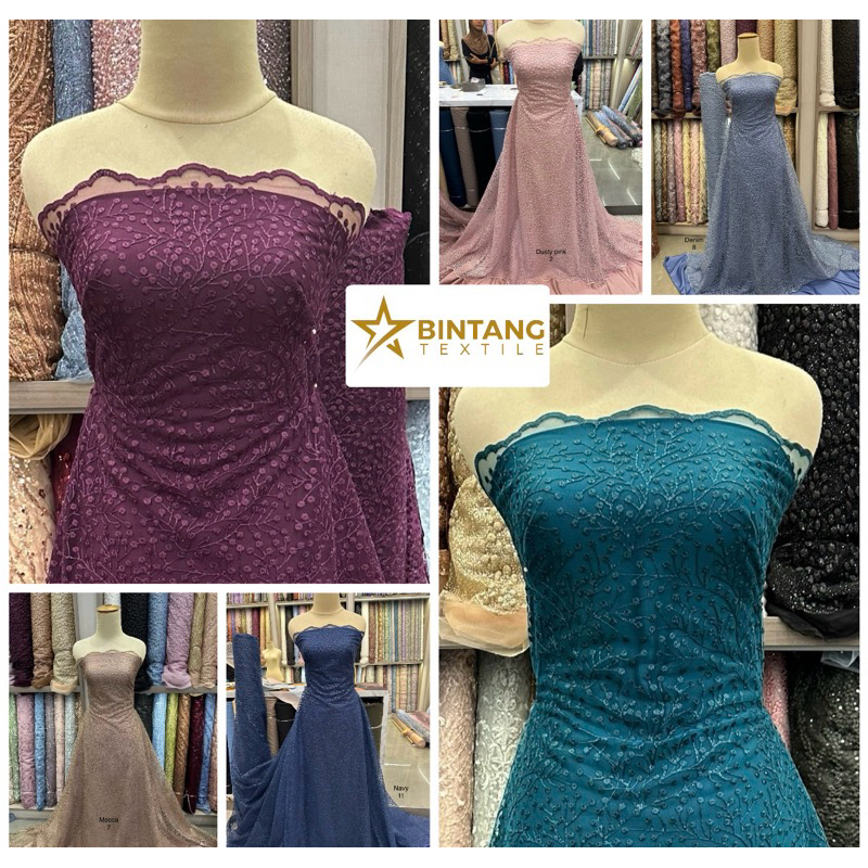 Kain tile brokat bordir Evelyn / bahan gamis tunik kebaya