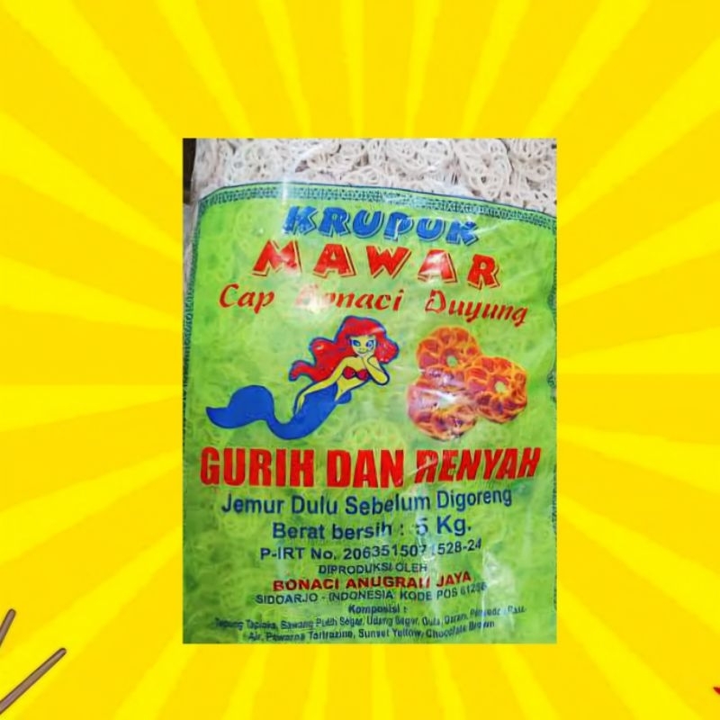 

Kerupuk Mawar Cap Bonaci Duyung 5KG KERUPUK MAWAR SPESIAL