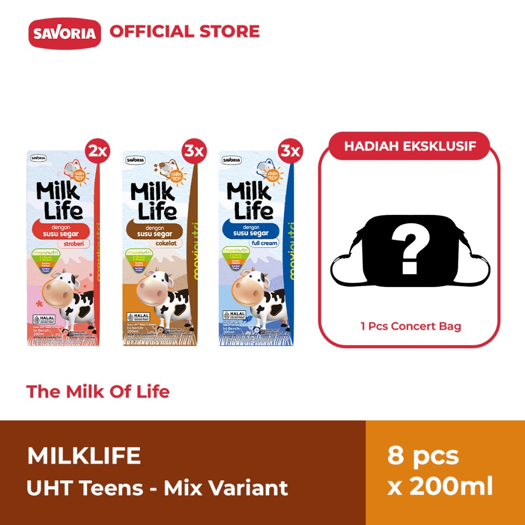 

MilkLife UHT Teens Mix Variant 8 Pcs x 200ml Gratis Concert Bag