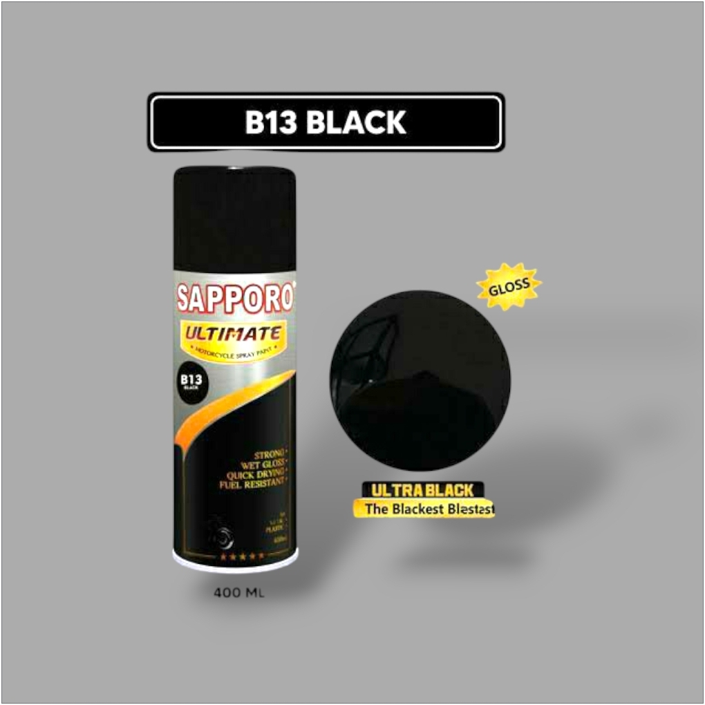 Cat Semprot Sapporo Ultimate B13 Black 400ml Hitam Kilap Glossy Cat Spray Duco Sapporo Hitam Gloss