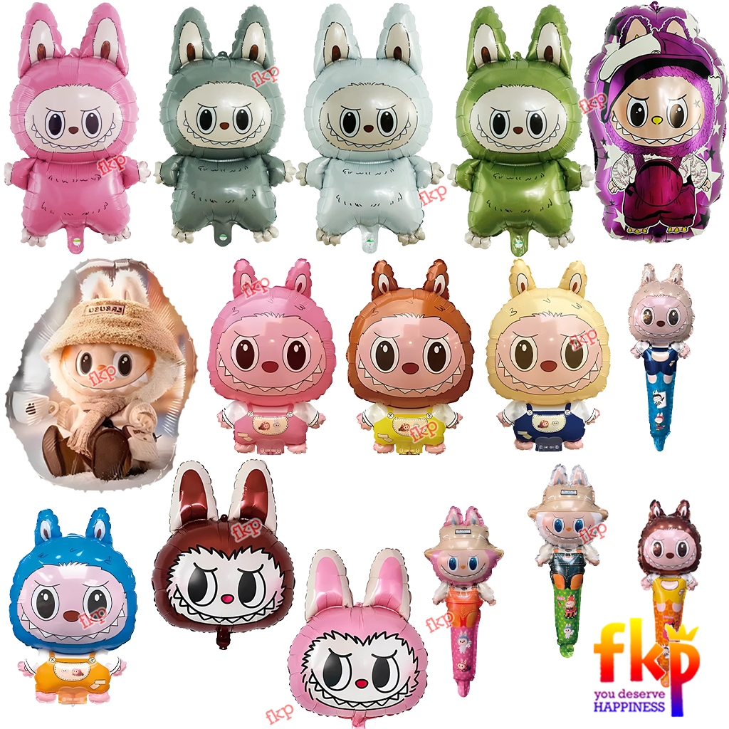 Fun Kids Party Balon Foil Labubu / Balon Jumbo Labubu / Balon Tongkat Labubu / Balon Tema Labubu