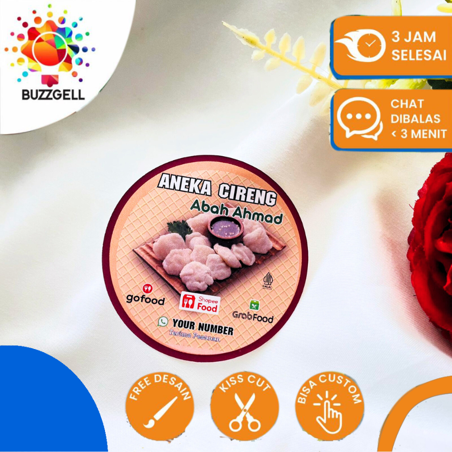 

2-4 Buzzgell Sticker Print Chromo Cireng Cilok Cibay Stiker Label Bulat Per Acian Free Desain Custom