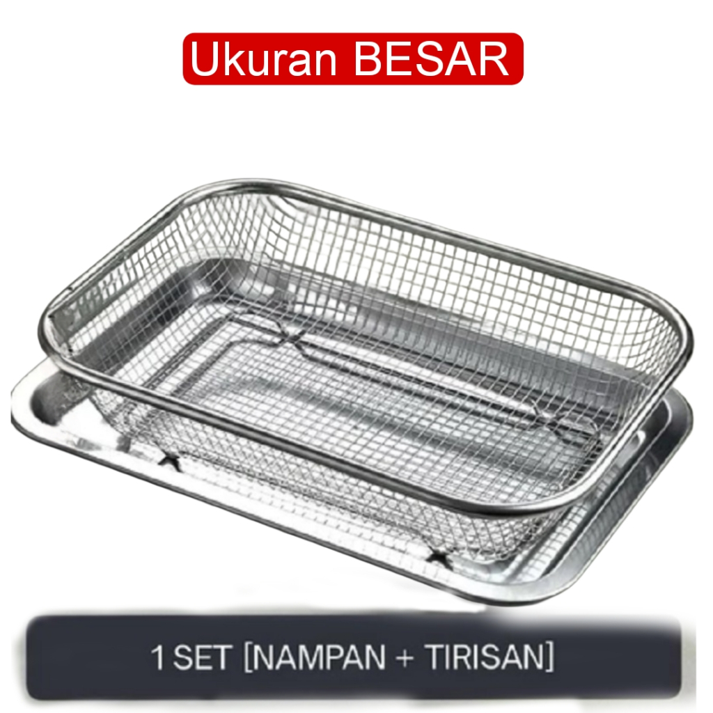 PROMO SATU SET Nampan Saringan BESAR JUMBO Stainless / Tirisan Minyak / Food Drying Tray Ukuran L