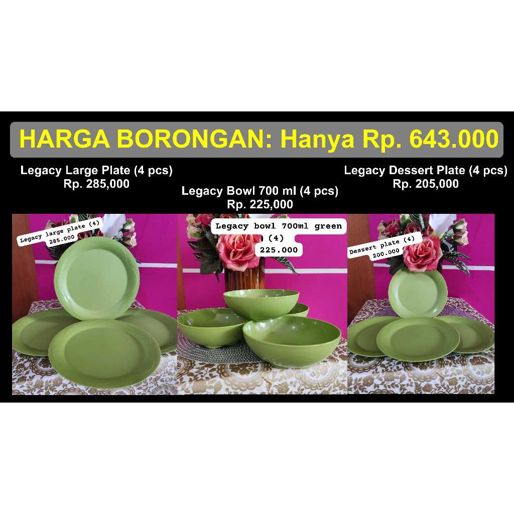 Tupperware BIG PROMO Legacy Set (4 pcs Legacy Bowl, 4 pcs Legacy Large Plate, 4 pcs Legacy Dessert P
