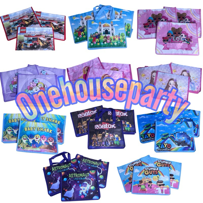 

Tas ulang tahun tote bag spound karakter anak lucu tas goodie bag bingkisan souvenir anak one house party
