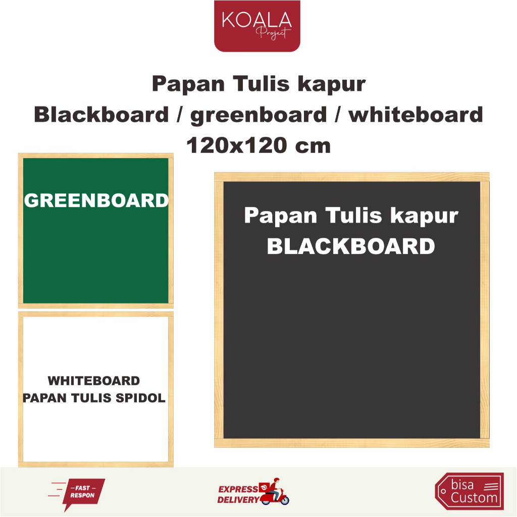 

PAPAN TULIS KAPUR SPIDOL BLACKBOARD GREENBOARD WHITEBOARD CHALKBOARD 120x120 CM - KOALA PROJECT
