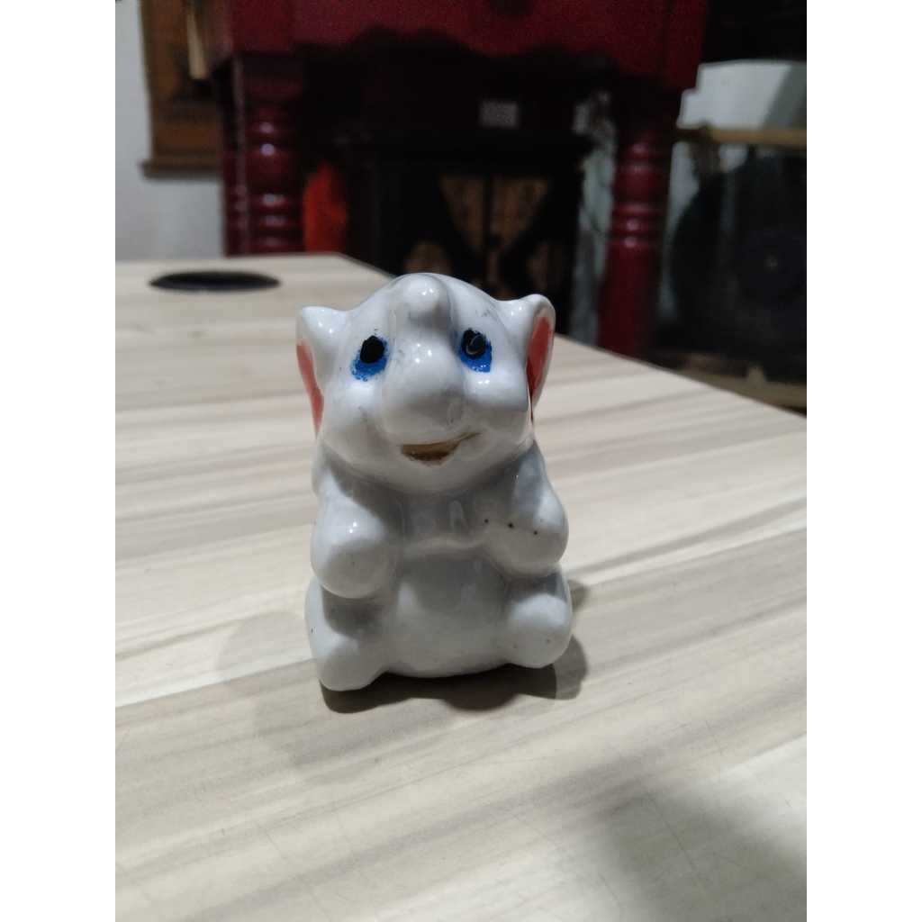 Patung Gajah Mini Keramik Putih Kuno Jadul Antik