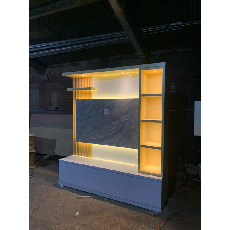 backdrop tv / kabinet tv / rak tv minimalis hpl jepara