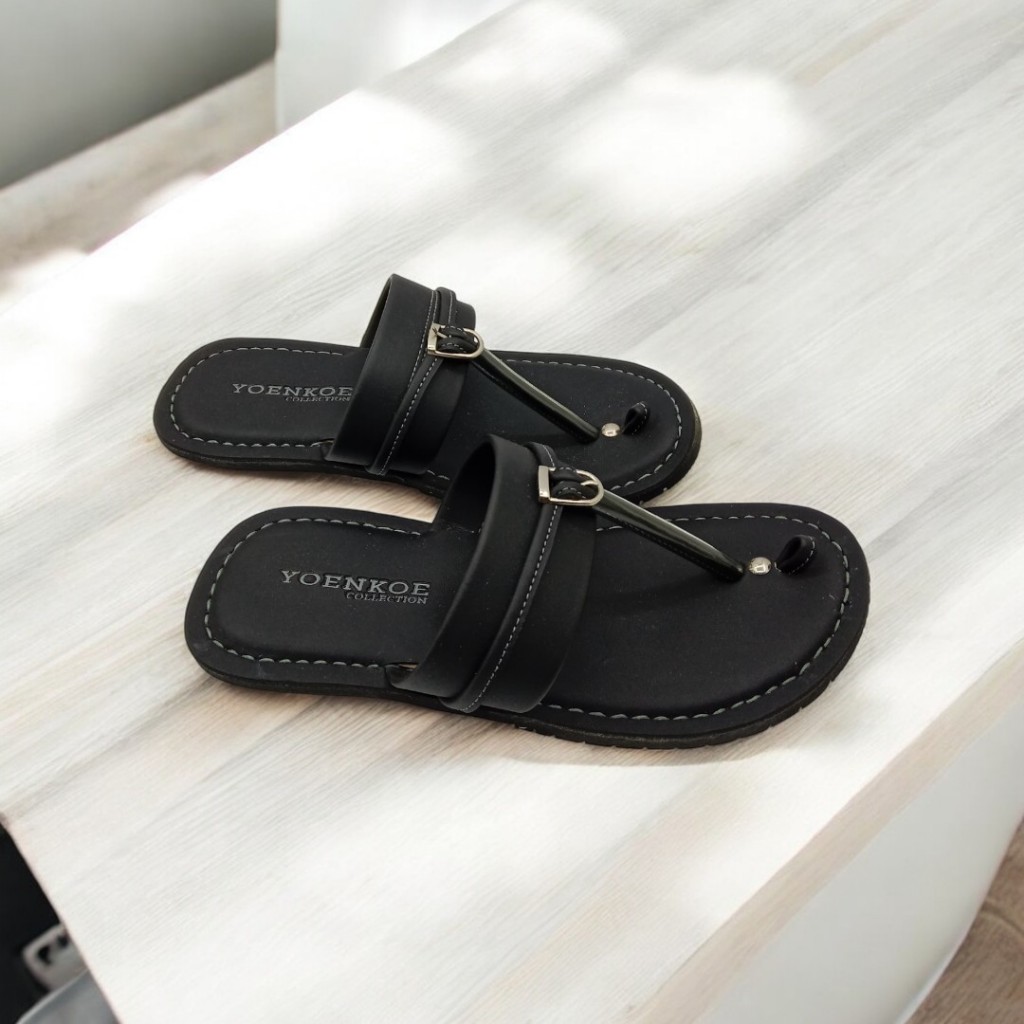 Terlaris Sandal Kulit Hitam Pria Dewasa Sol Hitam Nonslip / Sandal Kulit Model Tarumpah Pria Dewasa 