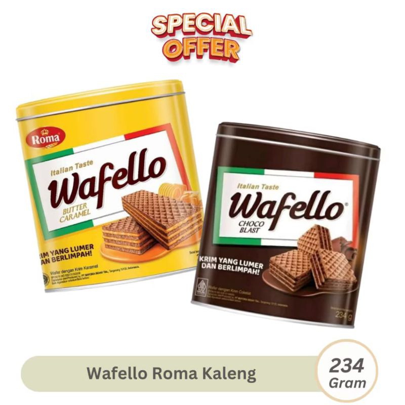 

ROMA WAFELLO KALENG CHOCO 324 GR // WAFELLO BUTTER CARAMEL 228 GR // WAFELLO RASA COKLAT DAN KARAMEL