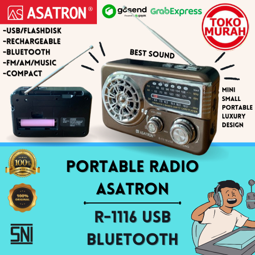 Mini Radio Portable Bluetooth ASATRON R-1116 USB Rechargeable Battery FM/AM/BT