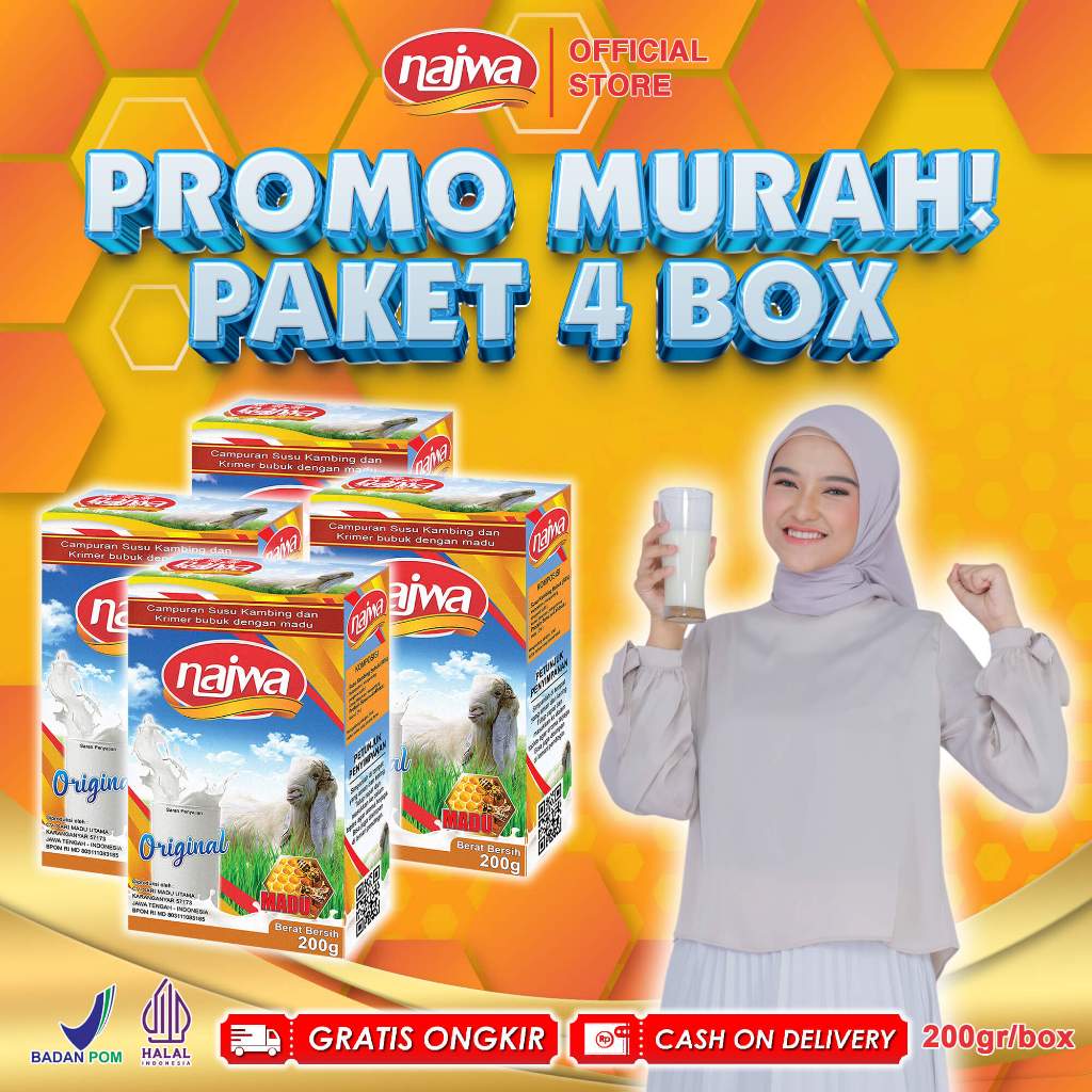 

Etawa Najwa 4 Box -Susu Etawa Najwa Cegah Pengapuran Tulang, Nyeri Sendi dan Rematik 100% Original
