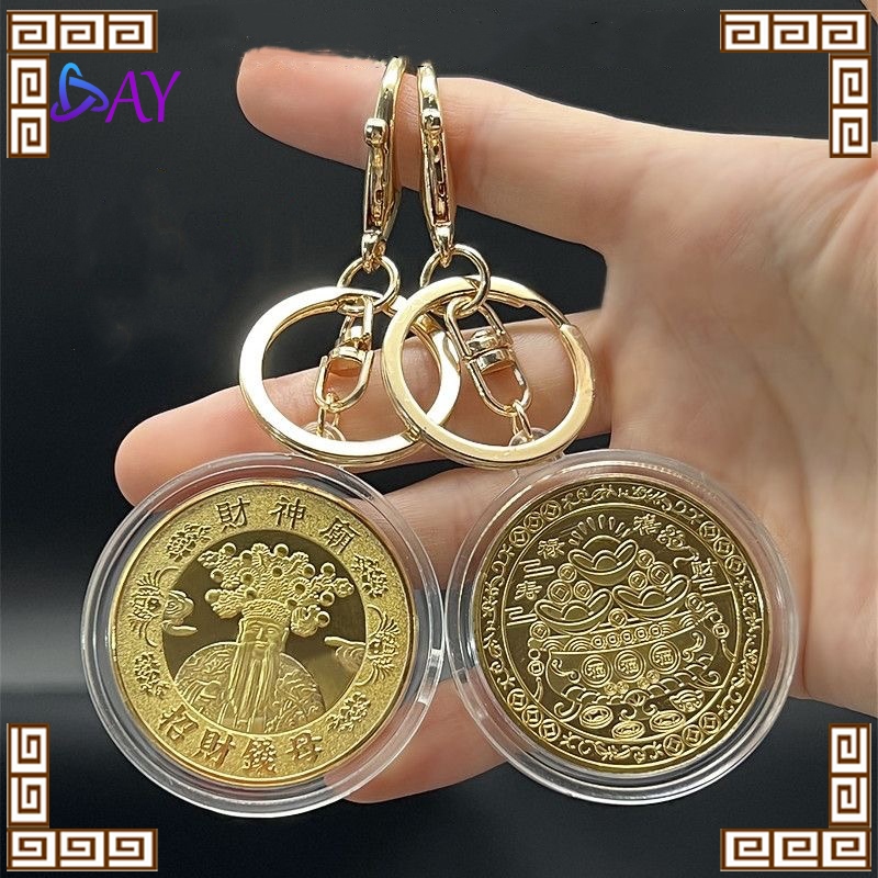 Gantungan Kunci Dewa Rejeki Goldcoin Koin Keychain Ornamen China Money Amulet Asli