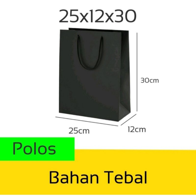 Paper Bag Tas Kertas Hitam Polos Custom Bahan Kraft Tebal Ukuran 25x12x30