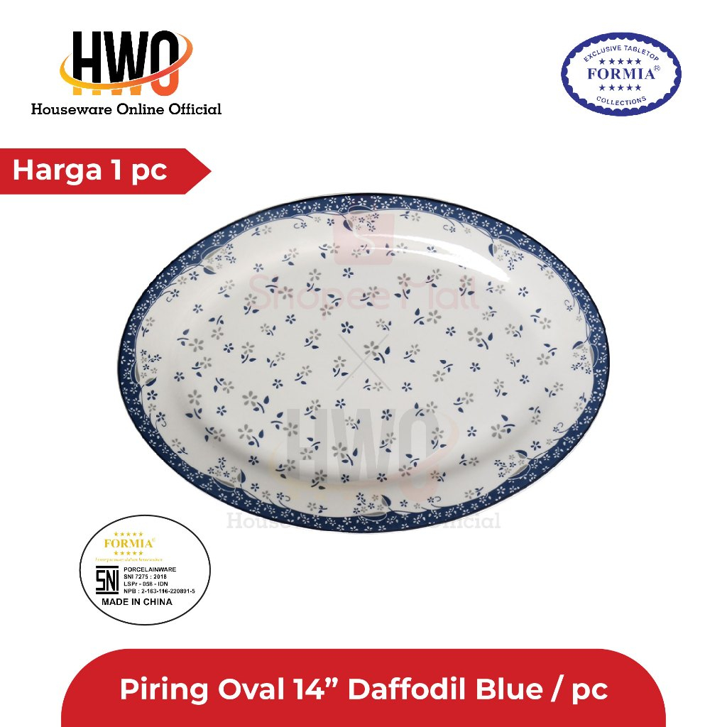 Formia Piring Keramik Oval Platter 14 Inci Daffodil Blue / pc