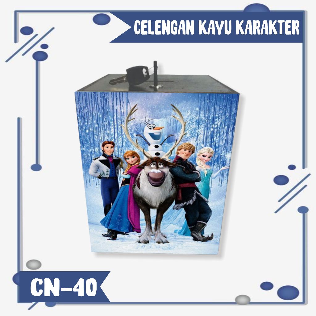 CELENGAN FROZEN KARAKTER LUCU/ KOTAK TABUNGAN KAYU GEMBOK KUNCI UNIK