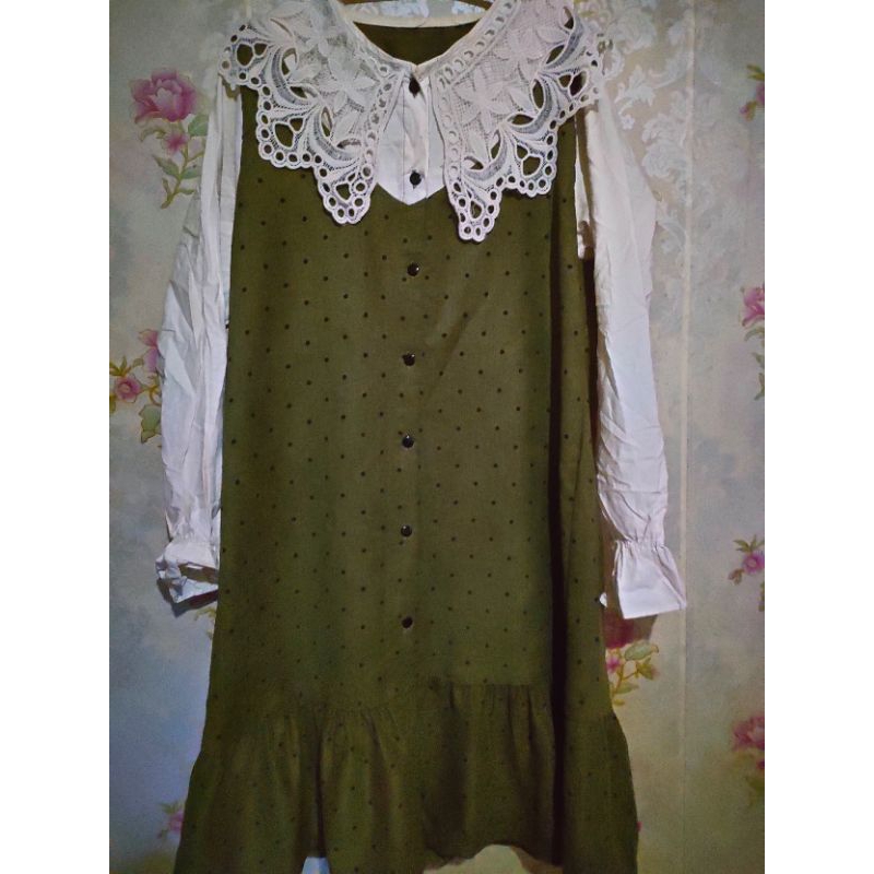 Gaun Bordir Hijau Army