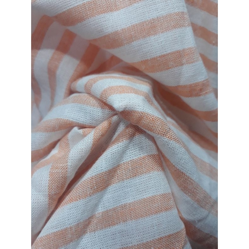 Kain Linen Salur Orange Bahan Katun Linen Motif Garis Eceran Per Setengah Meter.