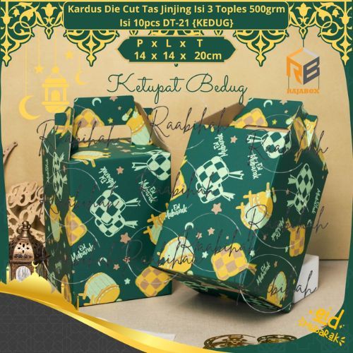 

10 Pcs Dus Jinjing Hampers Lebaran Muat 3 Toples 500gr Uk 14.5x14.5x20cm Packaging Idul Fitri