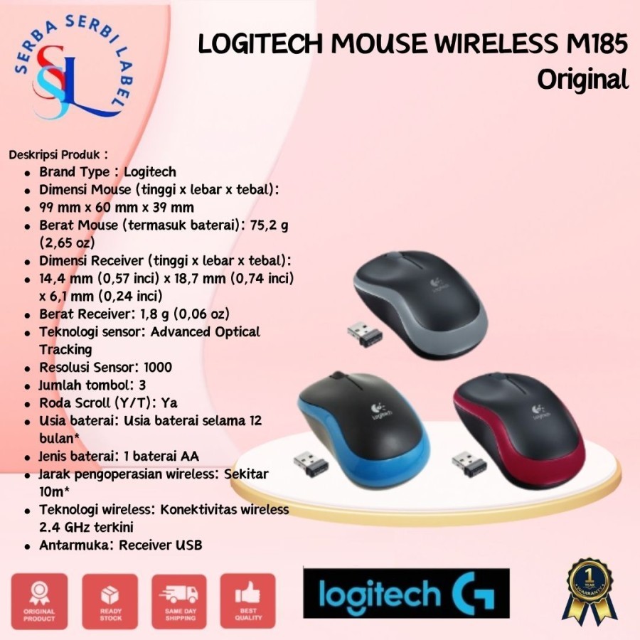 LOGITECH M185 Wireless Mouse Original LOGITECH M 185 Wireless Original