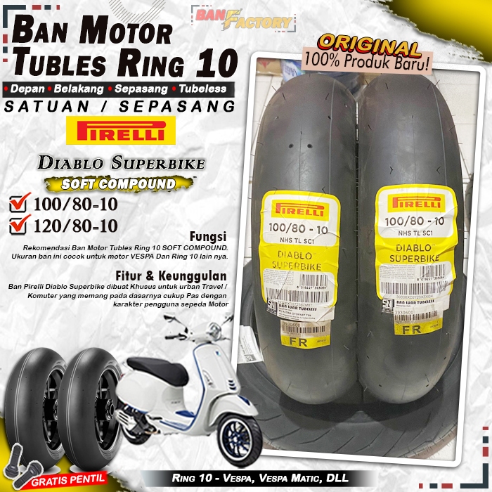 Ban Motor Vespa Pirelli Diablo Superbike Ring 10 Tubles Ban Motor Tubeless Vespa Ring 10 Tubles