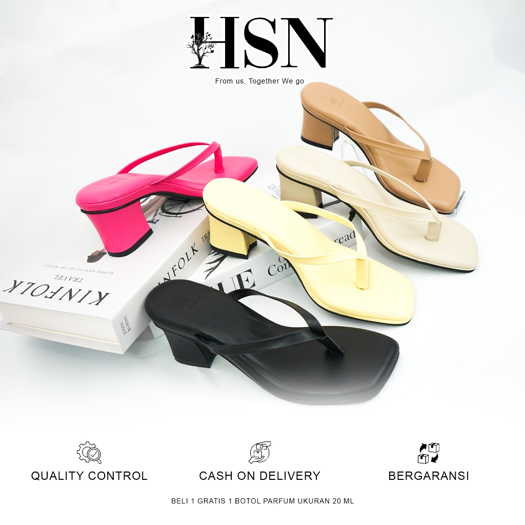 HSN Sandal Guinivere Hels Wanita 5 Cm | Beli 1 Gratis 1 Parfume