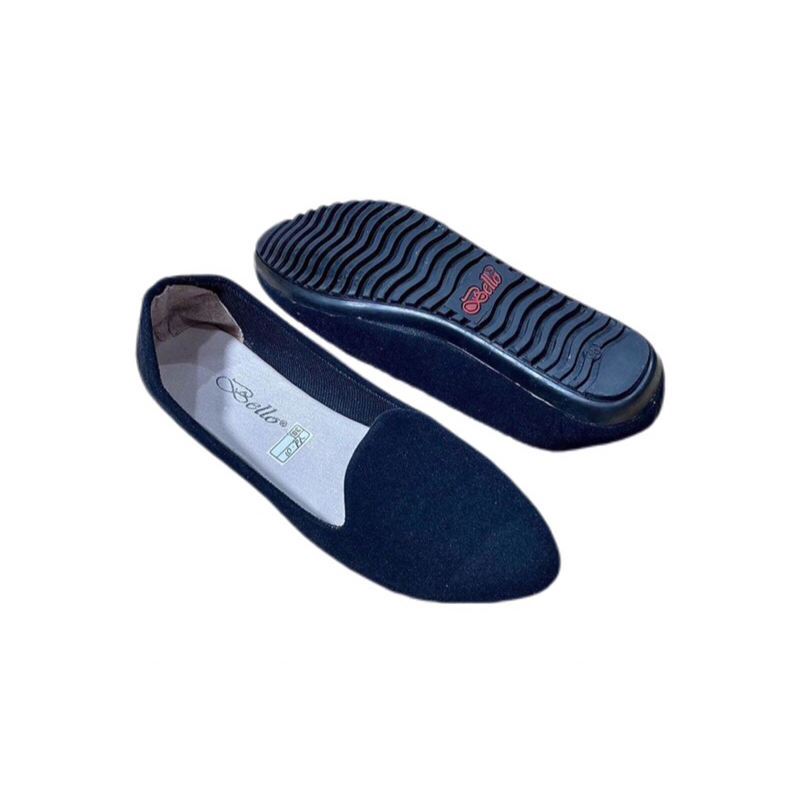 SEPATU WANITA TERBARU FLAT SHOES HITAM POLOS SOL KARET