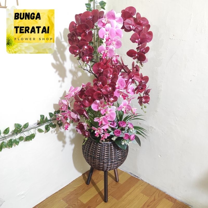 BUNGA ANGGREK LATEX VASE ESTETIK HIASAN SUDUT JUMBO ARTIFICIAL