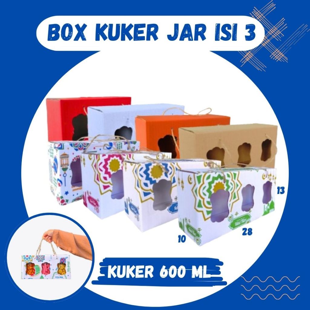 

Box 28x10x13 Jinjing (KUKER TOPLES JAR 600ml Isi 3) Gable Box Kardus Kue Kering / Idul Fitri /Hampers / Lebaran / Gable Box Polos/Motif