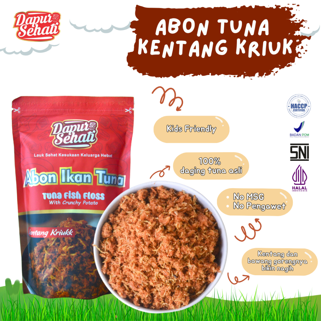 

Dapur Sehati - Abon Varian Kentang Kriuk Tuna / Cakalang / Ayam Tanpa MSG Tanpa Pengawet