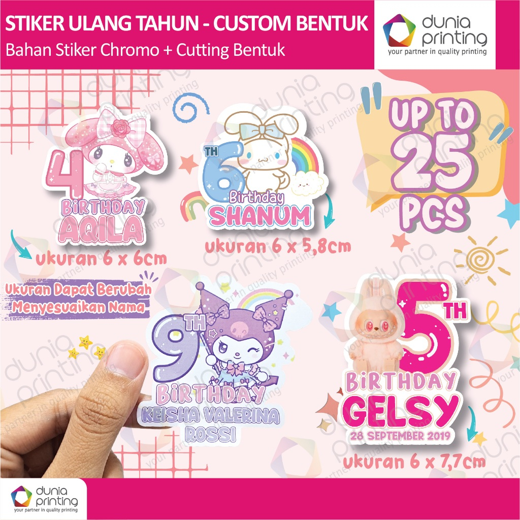 

Cetak Stiker Ulang Tahun Cutting Bentuk - Custom Karakter