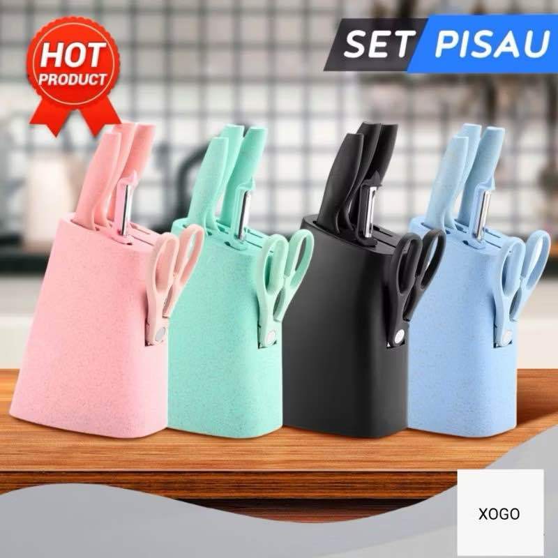 Pisau set 5 in 1 kemarik//pisau dapur set//pisau dapur set + tempat