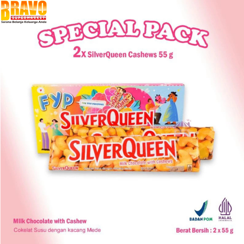 

Bravo Bojonegoro - SilverQueen Milk Chocolate Cashew isi 2 Special Pack