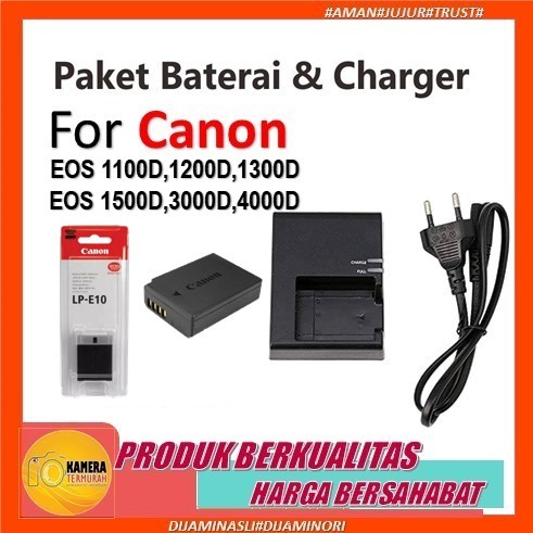 Paket Baterai Charger Canon 1100D 1200D 1300D Rebel T3 T5 LP E10 LC E10 X50 x70 Cas dan Batre