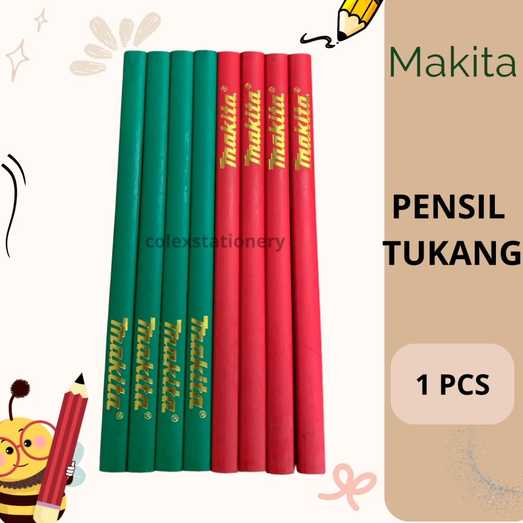 

Pensil Tukang / Carpenter Pencil / Pensil Tukang Kayu Bangunan Warna Hijau Merah Ukuran 18cm Murah Thakita