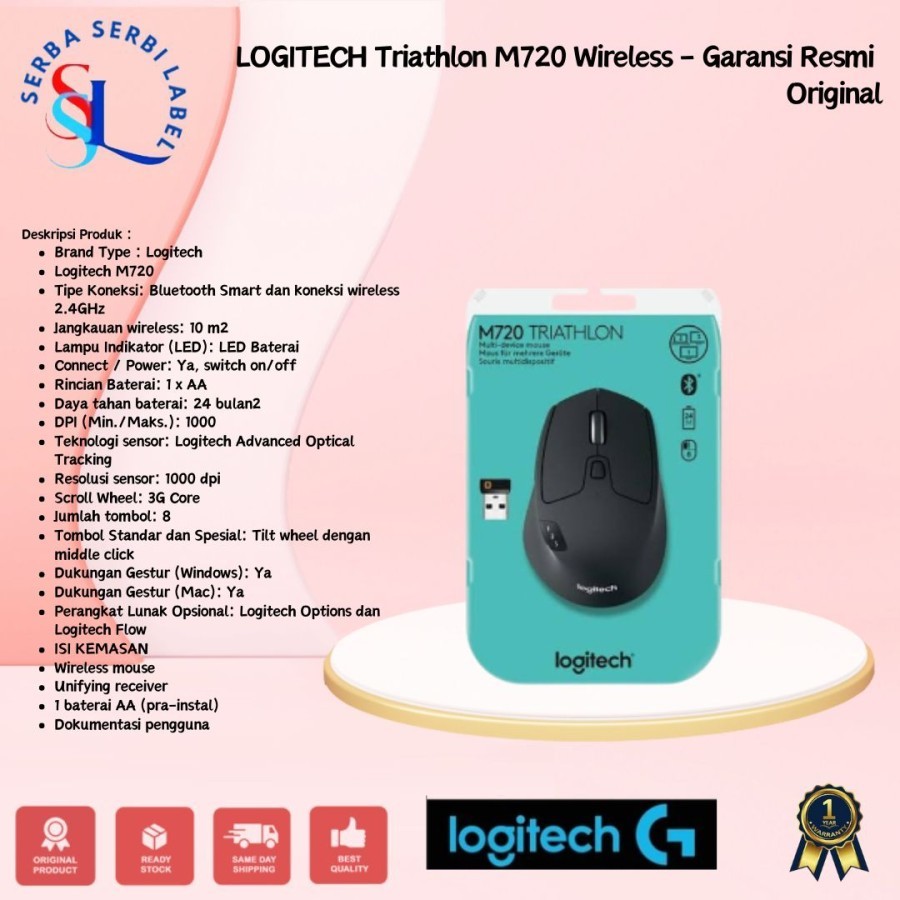 LOGITECH M720 Trialthlon Mouse Wireless - Multi Device - TRIATHLON M720, MOUSE M720