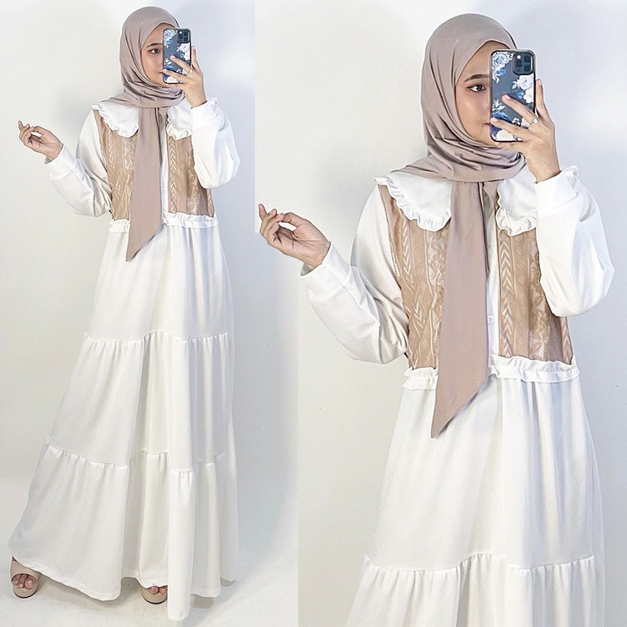 CARLINA Gamis Mayang Brokat Muslimah Lebaran Mewah Rompi Dress Maxy