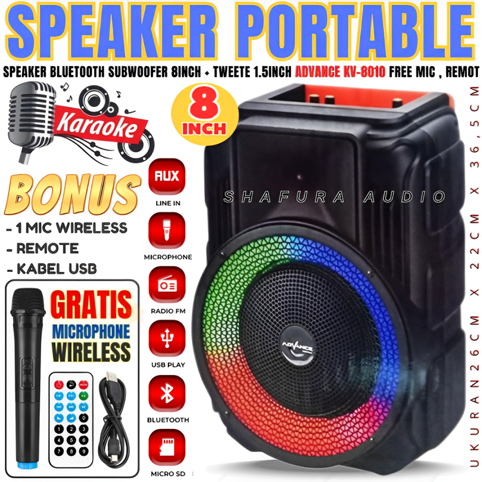 Advance Speaker Portable Advance Kv-8010 Bluetooth 8 Inch | Speaker Meeting Portable Rgb Led Speaker