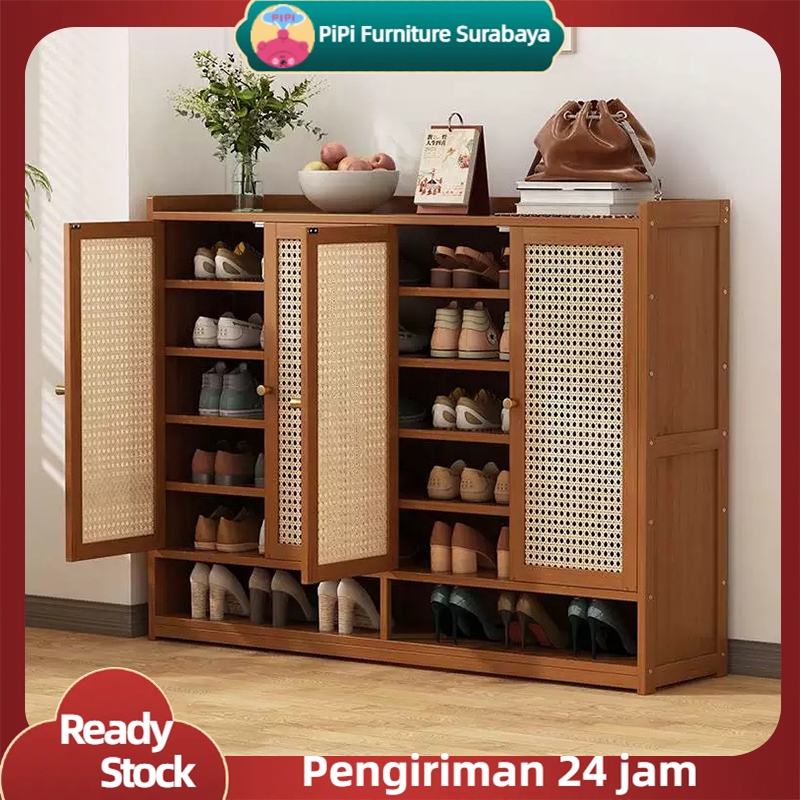 Lemari Sepatu Rotan Lemari Sepatu Kayu Minimalis Lemari Sepatu Tertutup Serbaguna Lemari Sepatu