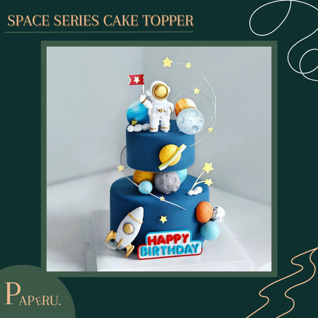 

[PAPERU] Outer Space Astronaut Cake Topper Clay Material Rocket Planet Cake Deco Hiasan Kue Planit Astronot