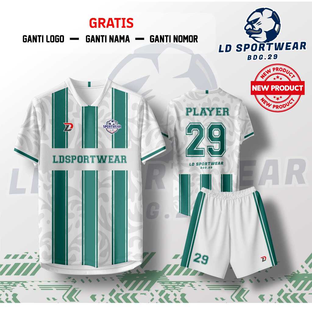 Custom Jersey Bola Futsal V3 PUTIH HIJAU  Full Printing