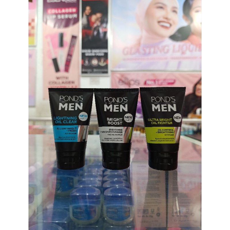 Ponds Men Facial Foam Mencerahkan Ultra Bright Oil Fighter | Lightning Oil Clear | Bright Boost 50gr