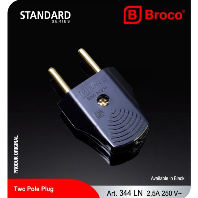 Jek Gepeng Hitam Broco 344 LN | Colokan Broco Gepeng 344LN