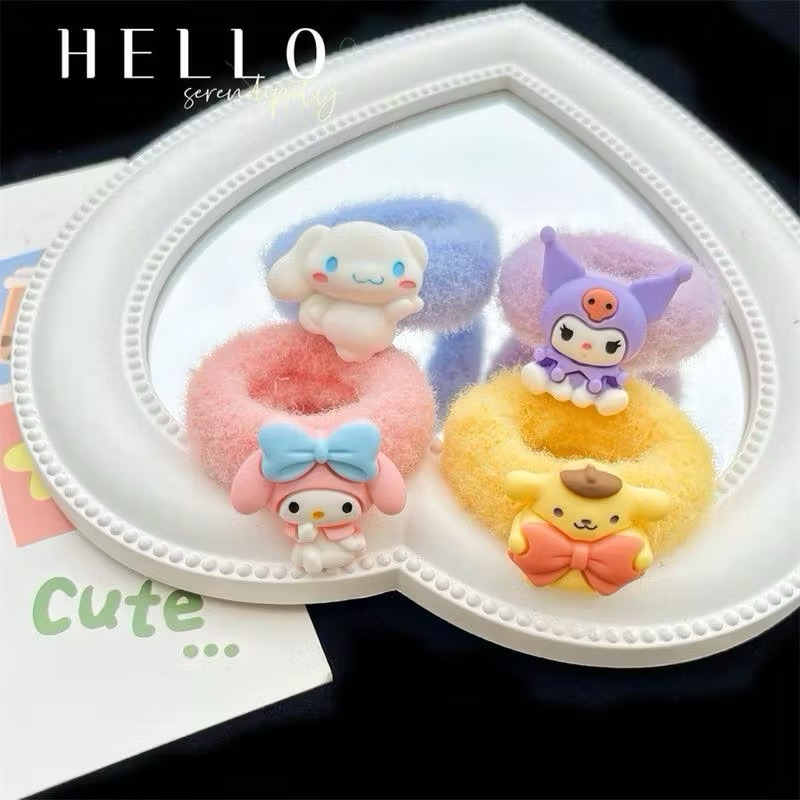 Ikat Rambut Bulu Karakter / Ikat Rambut Sanrio Lucu / Ikat Rambut Kuromi Melody / Ikat Rambut anak B