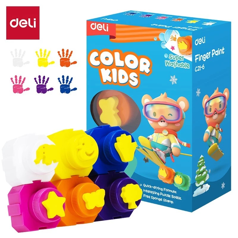 

Finger Paint Deli Color Kids Super Washable C21-6 Cat Jari 6 Warna