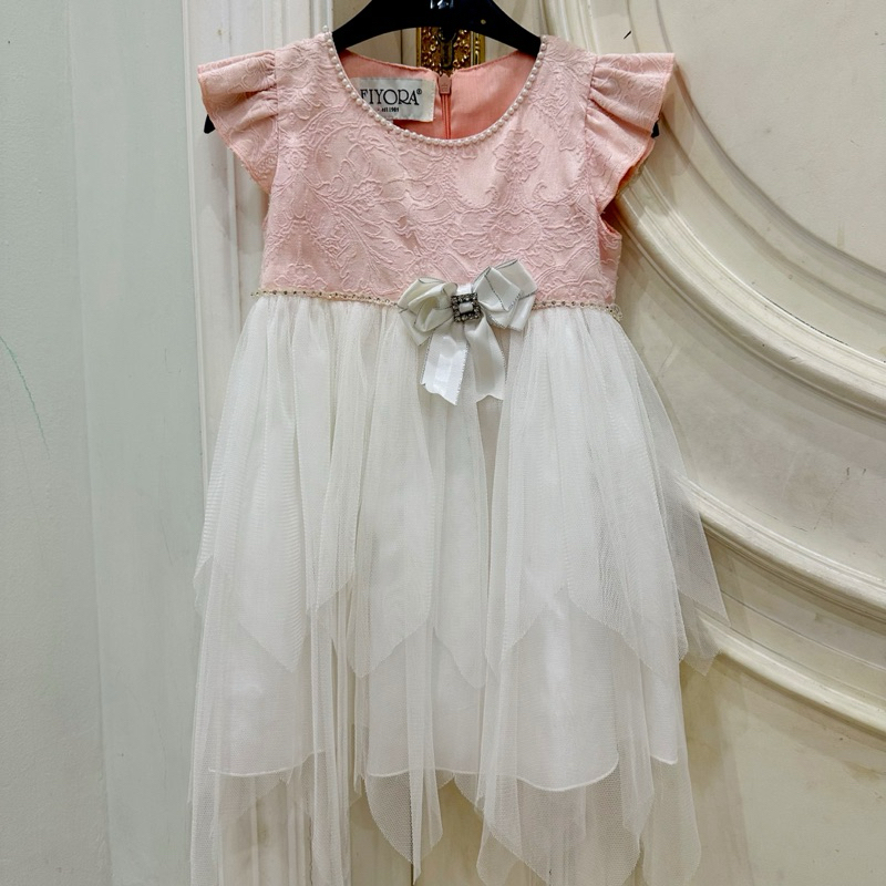 Dress Fiyora Gaun Fiyora Dress Anak Perempuan Fiyora Dress Pesta Pink White Lace